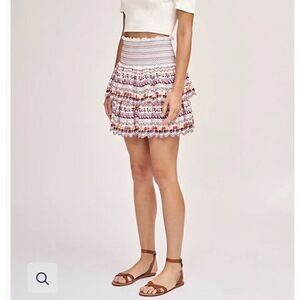 AMUR Skirt Womens Small S Kinsley Embroidered Layered Smocked Waist Mini Cotton